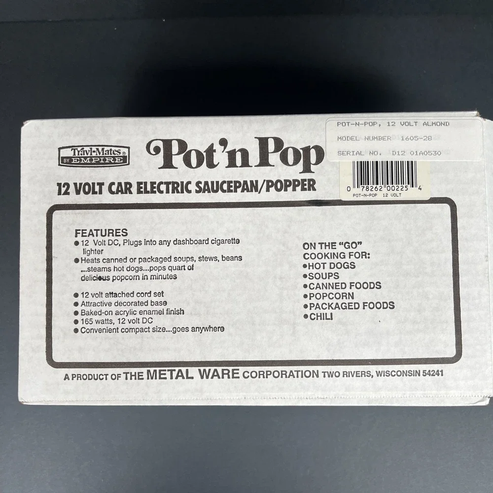 VTG Empire Travl Mate Pot 'n Pop 12V Saucepan NOS Complete Box +Receptacle
